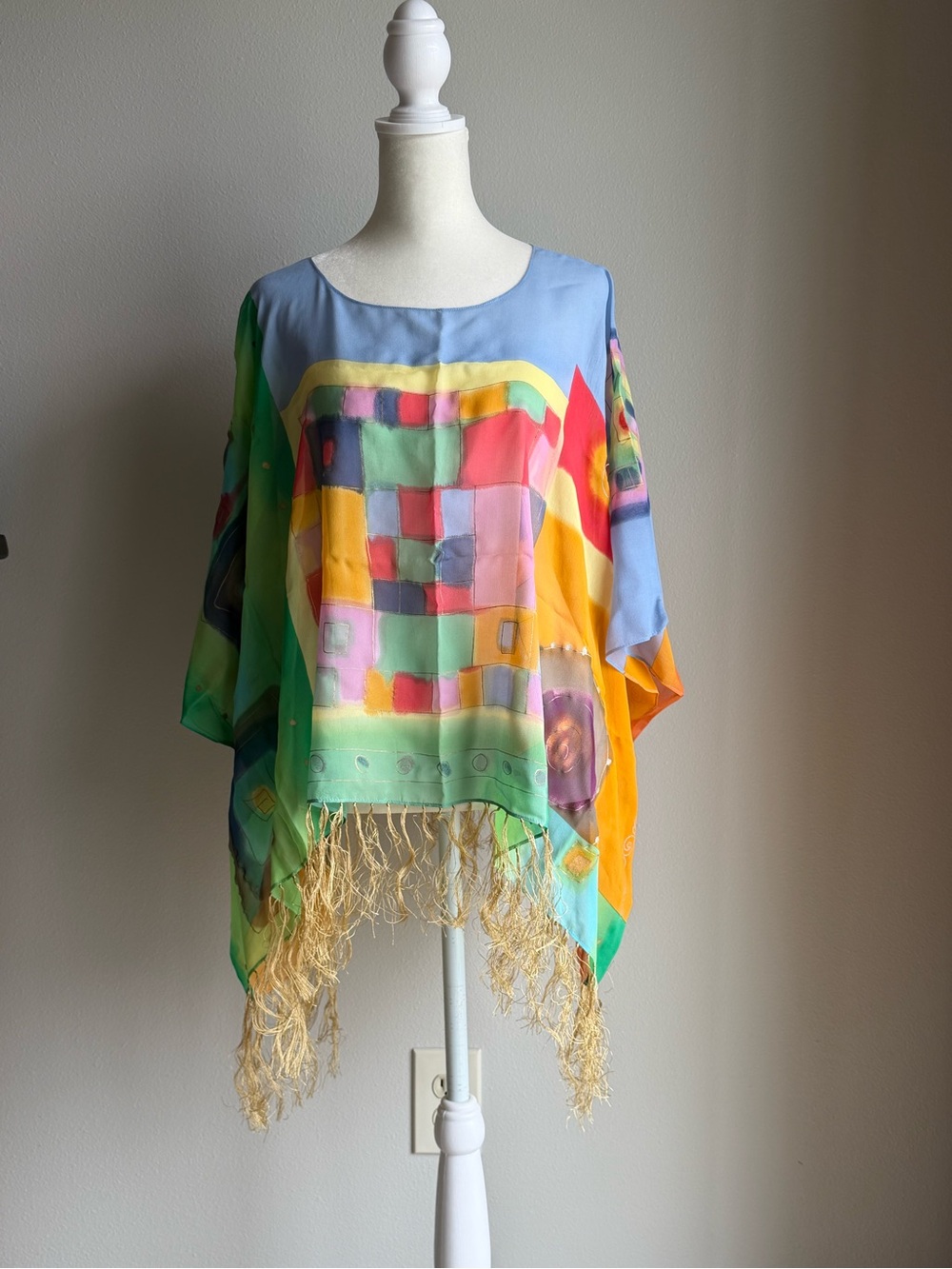 Chico's Blue and Green Silk Scarf/Wrap Poncho